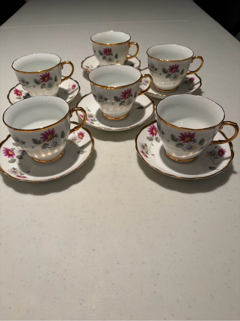 Vintage 978 by China Teacups and Saucers, Pink Floral Pattern with Gold Trim.
